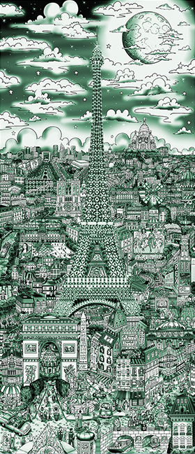 Charles Fazzino Midnight in Paris (AP) (Green) (ALU)